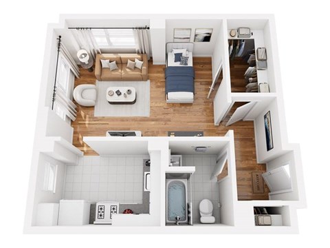Floor plan for studio, 1 bath, 500 sqft
